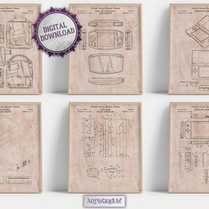 Retro Video Games Console Set Of 6 Patent Prints [Vol. 2 - Old Graph Paper] Gaming Room Wall Art, Gaming Nostalgia, Poster Decor Gamer Gifts