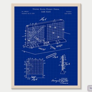 Set of 6 Game Patent Prints [vol. 2 - Blueprint] Classic Games Night ...