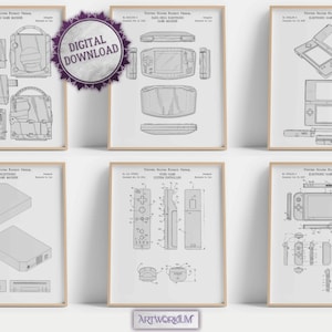 Retro Video Games Console Set Of 6 Patent Prints [Vol. 2 - White Version], Gaming Room Wall Art, Gaming Nostalgia, Poster Decor Gamer Gifts