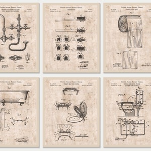 Vintage Bathroom Patent Prints: Set of 6 Old Paper Wall Art  [Volume 1 - Old Paper] (Digital Download)