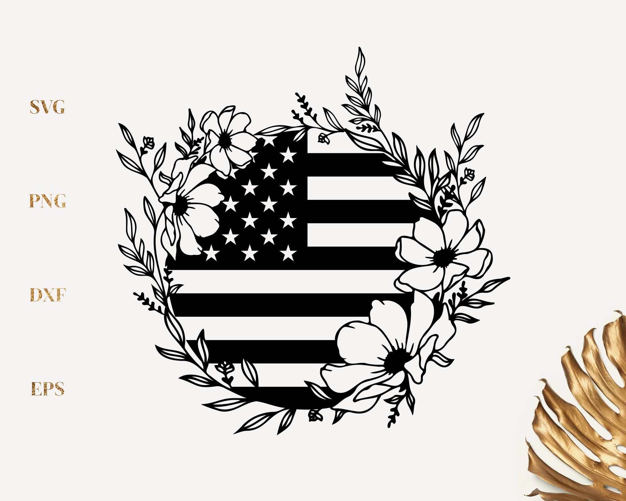 American flag flower wreath Svg Floral American Flag Svg 4th Etsy