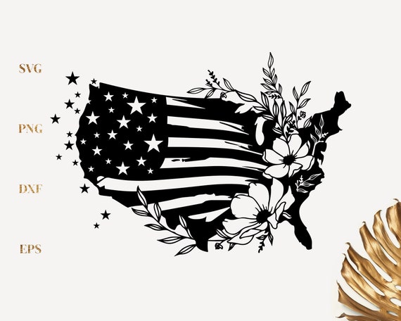 Floral American Flag Svg 4th July flag Svg USA border Svg | Etsy
