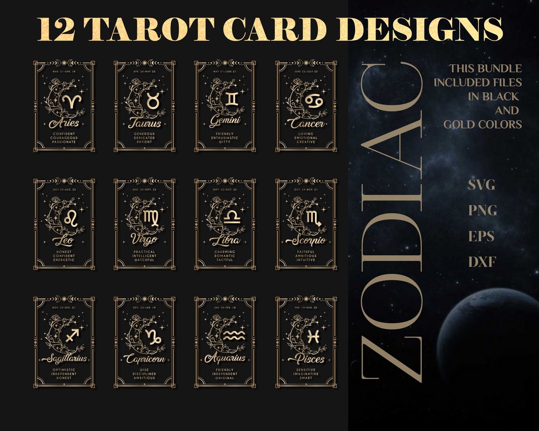 12 Zodiac Tarot Card Bundle SVG Zodiac Signs SVG Horoscope Etsy