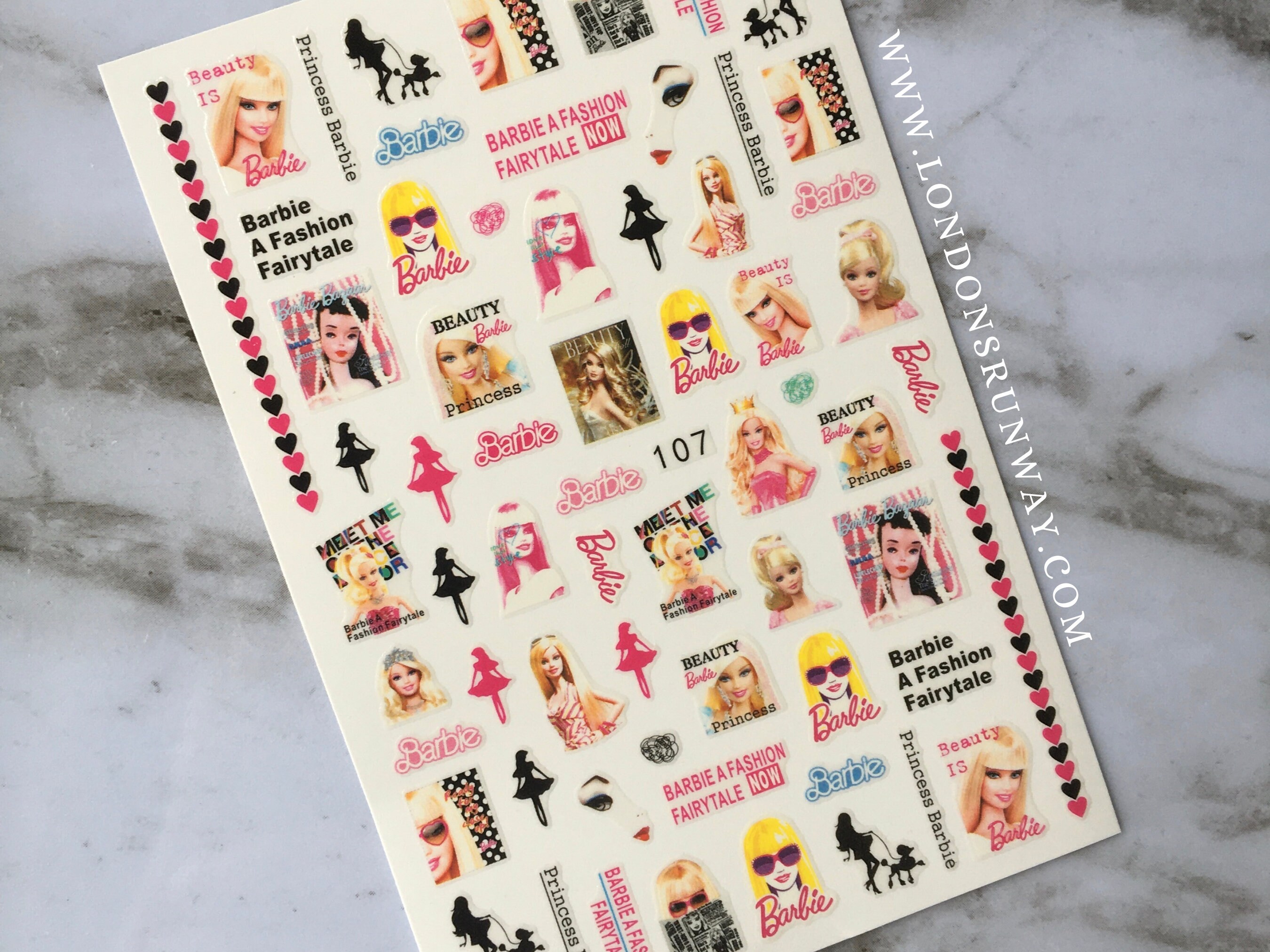 Barbie Designer Nail Decal Barbie Nail Designs With Hearts | Etsy