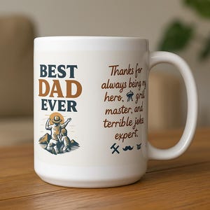 Meilleure tasse à café pour papa, 15 oz - tasse pour la fête des pères, cadeau pour papa, style rustique, céramique blanche, design rétro vintage, cadeau papa, tasse papa