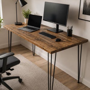 Reclaimed Wood Home Office Desk with Black Hairpin Legs – Custom Sizes, Handmade in UK
