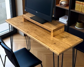 Small Reclaimed Wood Desk with Hairpin Legs – Compact Home Office Desk, Handmade in UK