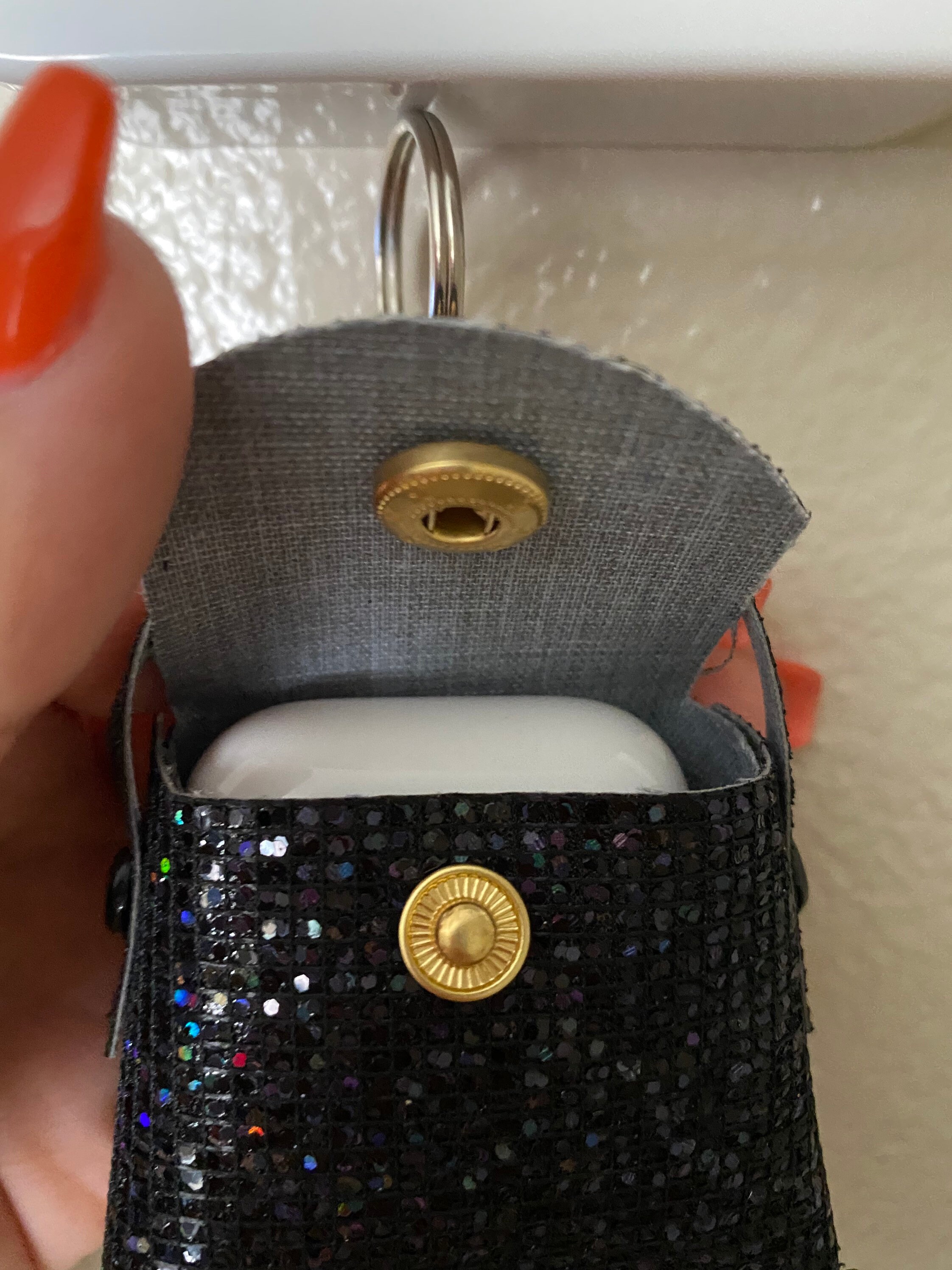 Black AirPod mini purse keychain. Etsy