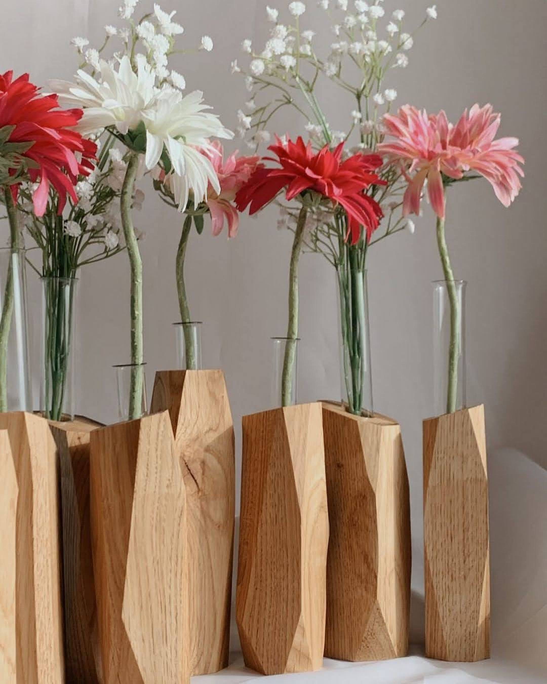 Handmade vases made of natural wood and glass a set of 3 or Etsy