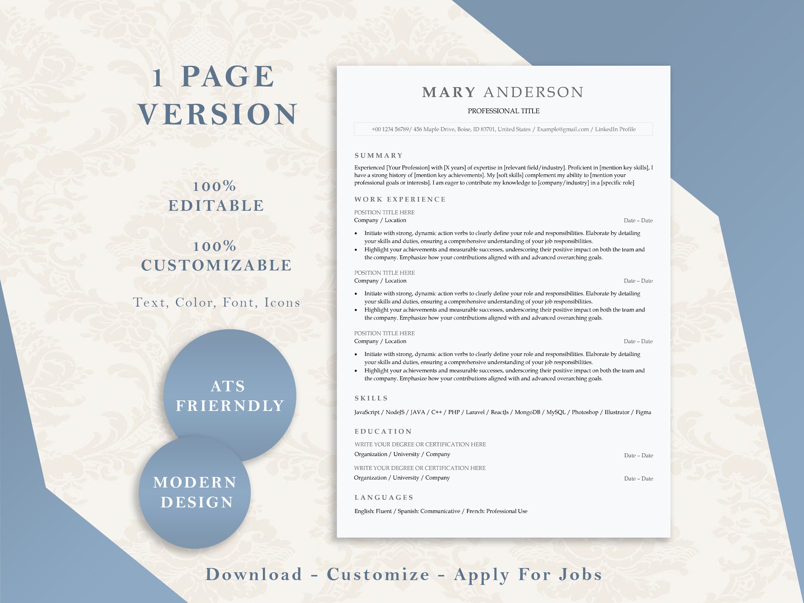 Creative Resume Template Minimalist Resume Template - Etsy