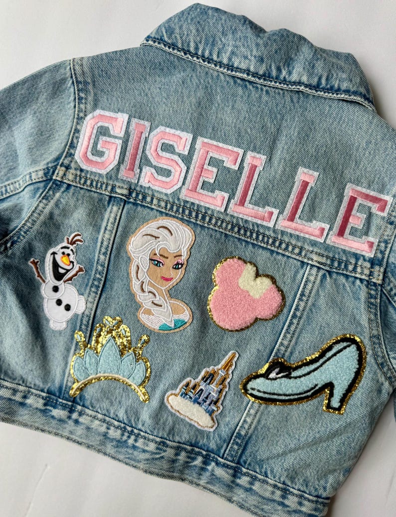 Personalized Princess Jean Jacket | Custom Denim Jacket with SEWN-ON Patches | Baby, Toddler, Kids & Adult Sizes | Magical Park Outfit Gift image 10