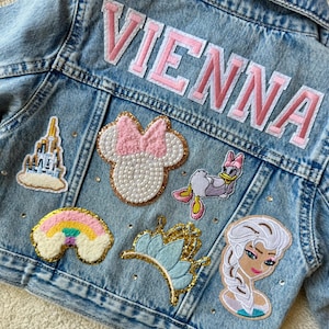 Princess-Inspired Custom Jean Jacket | SEWN ON |Personalized Denim Jacket for Babies, Toddlers, Kids & Adults | Magical Park Jacket | Gift