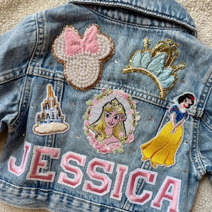 Personalized Princess Jean Jacket | Custom Denim Jacket with SEWN-ON Patches | Baby, Toddler, Kids & Adult Sizes | Magical Park Outfit Gift image 13