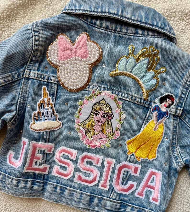 Personalized Princess Jean Jacket | Custom Denim Jacket with SEWN-ON Patches | Baby, Toddler, Kids & Adult Sizes | Magical Park Outfit Gift image 13