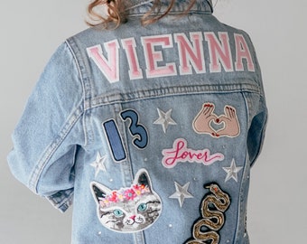 Taylor Swift Inspired Custom Jean Jacket | Sewn On | Personalized Denim Jacket Babies, Toddlers, Kids, Adult | Eras Tour | Unique Gift Idea"