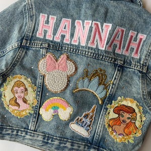 Personalized Princess Jean Jacket | Custom Denim Jacket with SEWN-ON Patches | Baby, Toddler, Kids & Adult Sizes | Magical Park Outfit Gift image 16