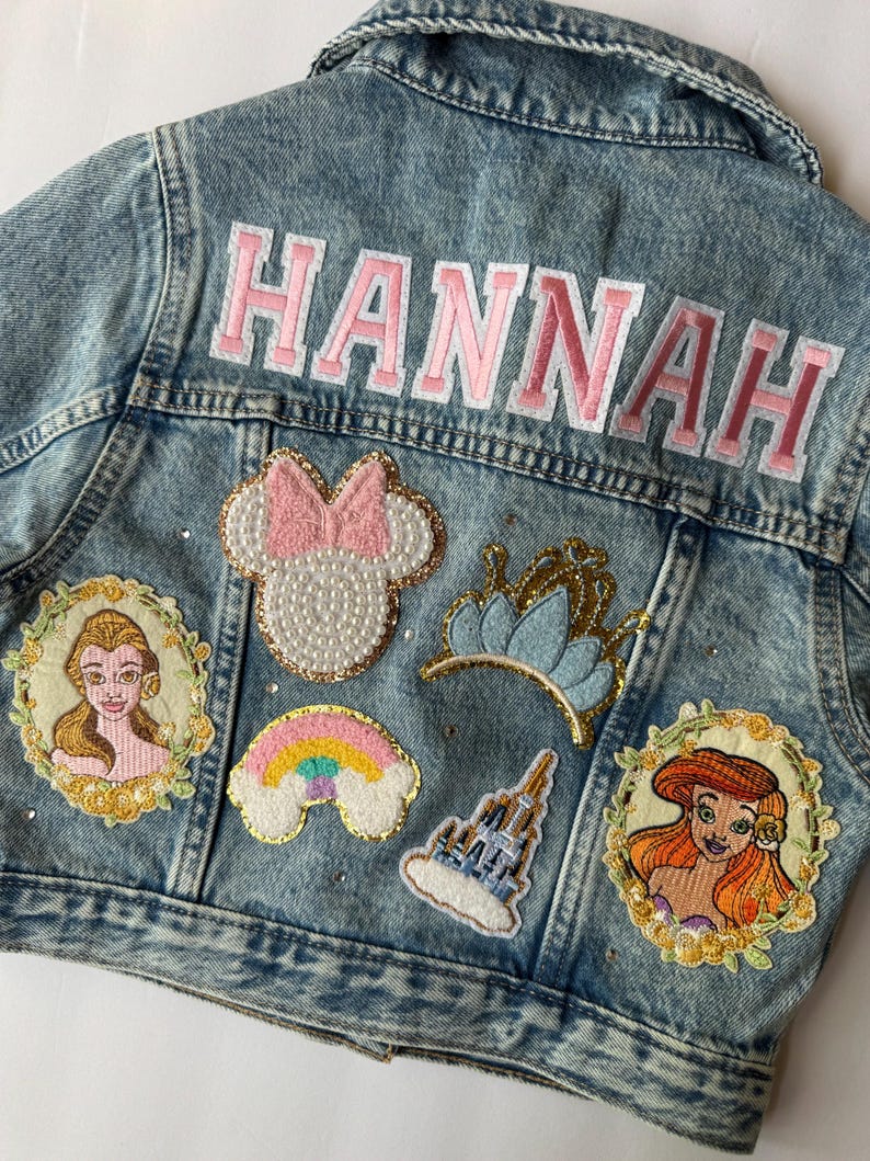 Personalized Princess Jean Jacket | Custom Denim Jacket with SEWN-ON Patches | Baby, Toddler, Kids & Adult Sizes | Magical Park Outfit Gift image 16