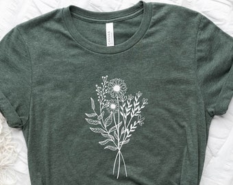 Benutzerdefinierte Wildblumen Shirt, Floral Tshirt, Blumen Shirt, Geschenk für Frauen, Damenhemden, cooles bestes Freundgeschenk, Wildblumen T-Shirt, 3XL, 5XL