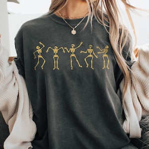 Comfort Colors® Dancing Skeleton Shirt, Halloween Shirt, Skull Halloween Shirt, Womens Halloween Shirt, Fall Graphic Tee, Skeleton Tee