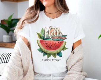 Hello Summer Happy Last Day Shirt, Wassermelonen-Sweatshirt, Sommerkleidung, Erster Geburtstag, Hallo Sommer, Sommermütze