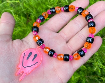 Pink Smiley Face Kandi Bracelet