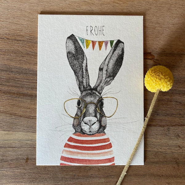 Postkarte "Osterhase mit Brille"