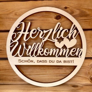 Laserdatei Willkommen Schild Türschild SVG DXF CDR Türkranz Schnittdatei Plotterdatei Laser Cut Digital Download Laser Cricut laser German