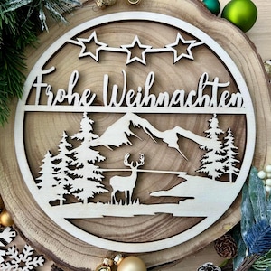 Archivo láser Bienvenido Navidad puerta señal montañas SVG DXF CDR Invierno invierno puerta mágica corona corte láser descarga digital láser Cricut láser