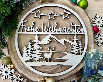 Laser file Welcome Christmas door sign mountains SVG DXF CDR Winter Winter magic door wreath Laser Cut Digital Download Laser Cricut laser
