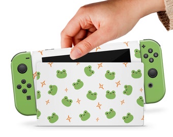 White Switch Skin Frog Switch Skin Green Switch OLED Skin Animal Aesthetic Decal for Console Dock Controller Joycon Joy Con Skin Nature