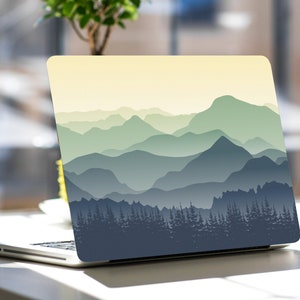 Green Mountains Hazy Distant Landscape Laptop Skin Macbook Skin Computer Decal Sticker Full Coverage Laptop Skin