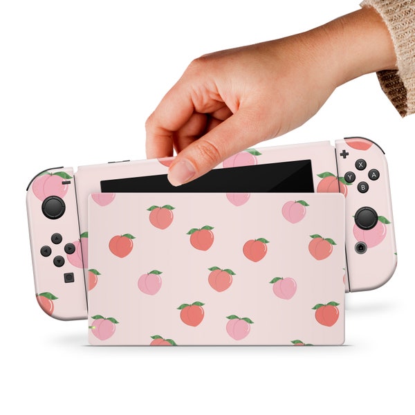 Nintendo Switch Skin - Cute Peaches - Cute Switch Full Wrap Sticker Decal Fruit Nintendo Switch OLED Skin Pink Pattern Switch Skin