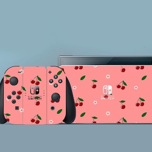 Pink Switch Skin Cherry Switch Skin Fruits Switch OLED Skin Nature Decal for Console Dock Controller Joycon Joy Con Skin