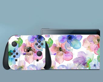Watercolor Switch Skin Sakura Switch Skin Floral Switch OLED Skin Nature Decal for Console Dock Controller Joycon Joy Con Skin