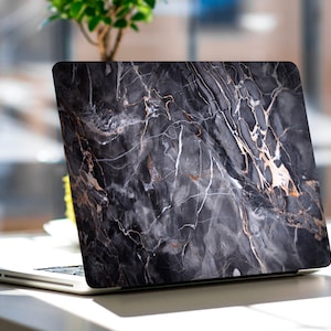 Dark Grey Marble Laptop Skin, Macbook Skin, Computer Decal Sticker Full Coverage Laptop Skin
