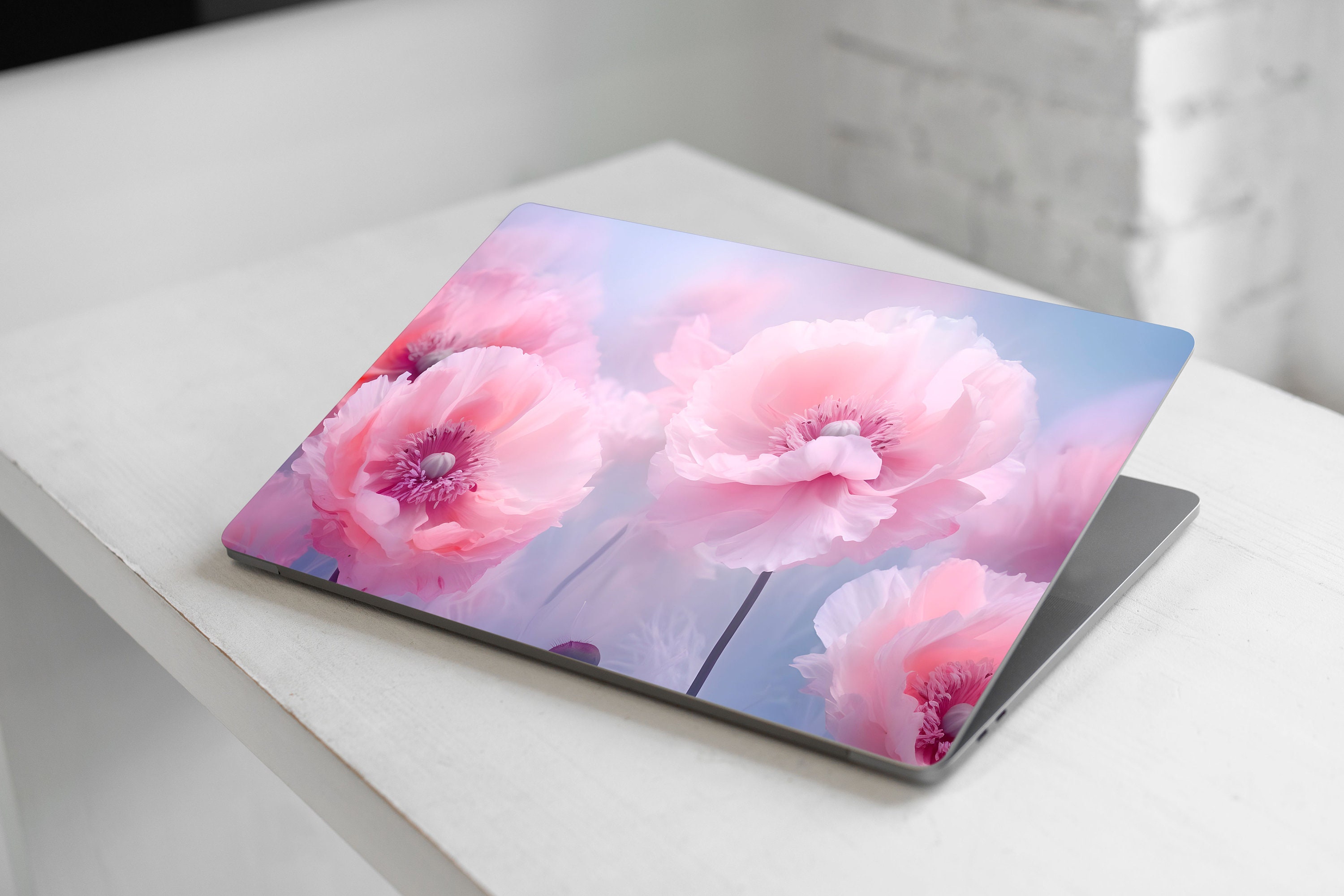 Pink Flowers Laptop Skin Pastel Notebook Vinyl Decal Dell Hp Lenovo ...