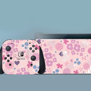 Pink Switch Skin Floral Switch Skin Girl Pattern Switch OLED Skin Nature Decal for Console Dock Controller Joycon Joy Con Skin