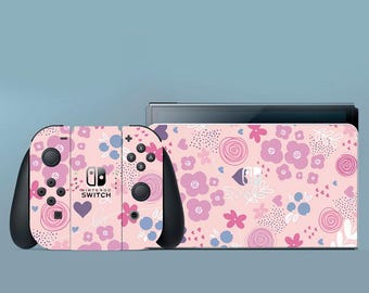 Pink Switch Skin Floral Switch Skin Girl Pattern Switch OLED Skin Nature Decal for Console Dock Controller Joycon Joy Con Skin