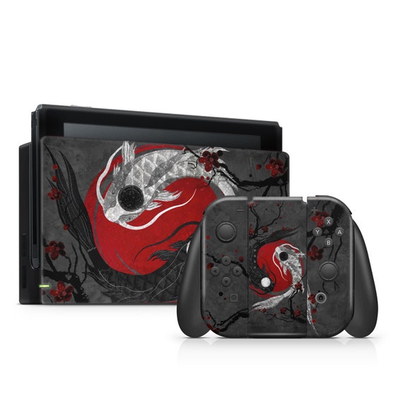 Yin Yang Rose Koi Nintendo Switch Skin Dark Oriental Floral Koi