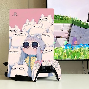 Meisje PS5 Slim Skin PS4-skin Dierenpatroon ps4 pro slim vet vinyl Cartoon Playstation Console Controller White Cats PS5 Digital Dualshock