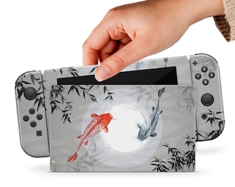 Carp Switch Skin Nintendo Switch OLED Japan Aufkleber Switch Skin Grau Muster Skin für die Nintendo Switch Skin Gamer Konsole Aufkleber Full Set