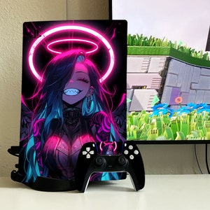PS4 skin für PS4 schwarz Muster ps4 pro slim fat vinyl Anime Playstation Konsole Controller Girl PS5 Digital Dualshock Girl PS5 Slim Skin Angel