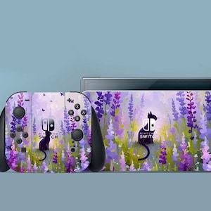 Black Сat Switch Skin Animal Switch Skin Purple Switch OLED Skin Lavender Decal for Console Dock Controller Joycon Joy Con Skin Cute Nature