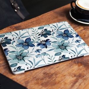 Blue Floral Skin Laptop White Notebook Vinyl Dell XPS HP Envy Lenovo Asus Vivobook Acer Spin Decal Full Coverage Skin Sticker Trendy