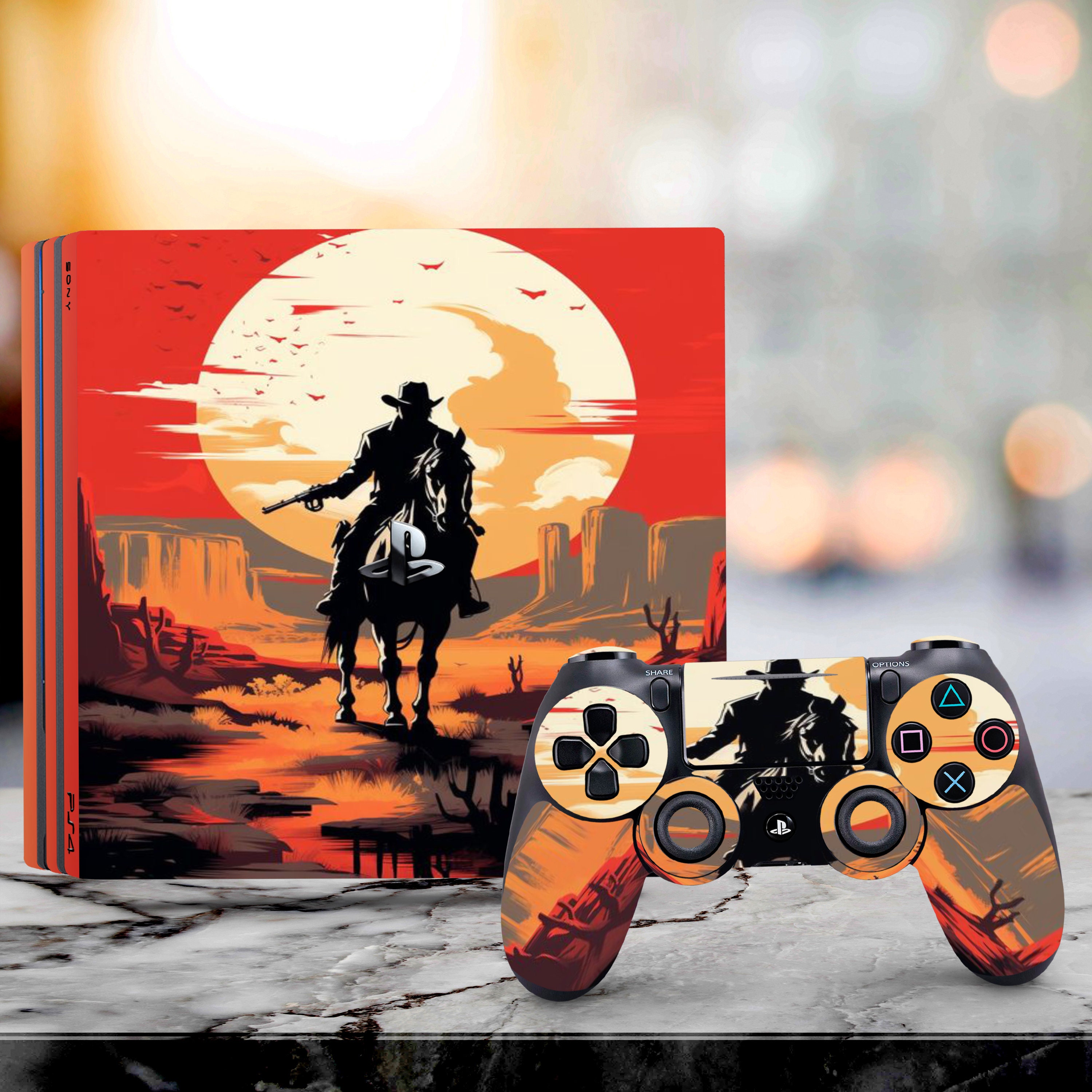 PS4 Skin Red Pattern Ps4 Pro Slim Fat Vinyl Cowboy Playstation Console ...