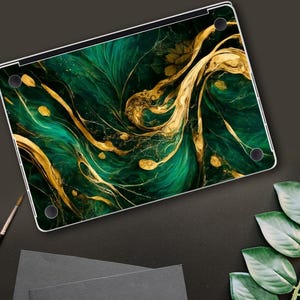 Groen marmer MacBook Air 15 skin gouden MacBook Air 13 nieuwe MacBook Pro 13 14 15 16 2020 2022 laptop skin oliepatroon MacBook touch bar skin