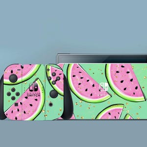 Pink Switch Skin Watermelon Switch Skin Fruit Switch OLED Skin Nature Decal for Console Dock Controller Joycon Joy Con Skin