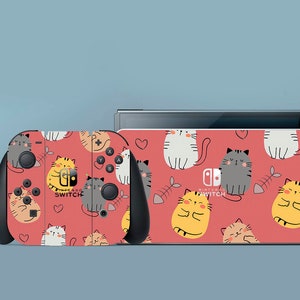 Rosa Haut für Oled Nintendo Switch Katze Nintendo Skin Wrap Oled Switch Konsolenabdeckung Cartoon Dock Aufkleber Wrap JoyCon Oled Skin Geschenk für sie