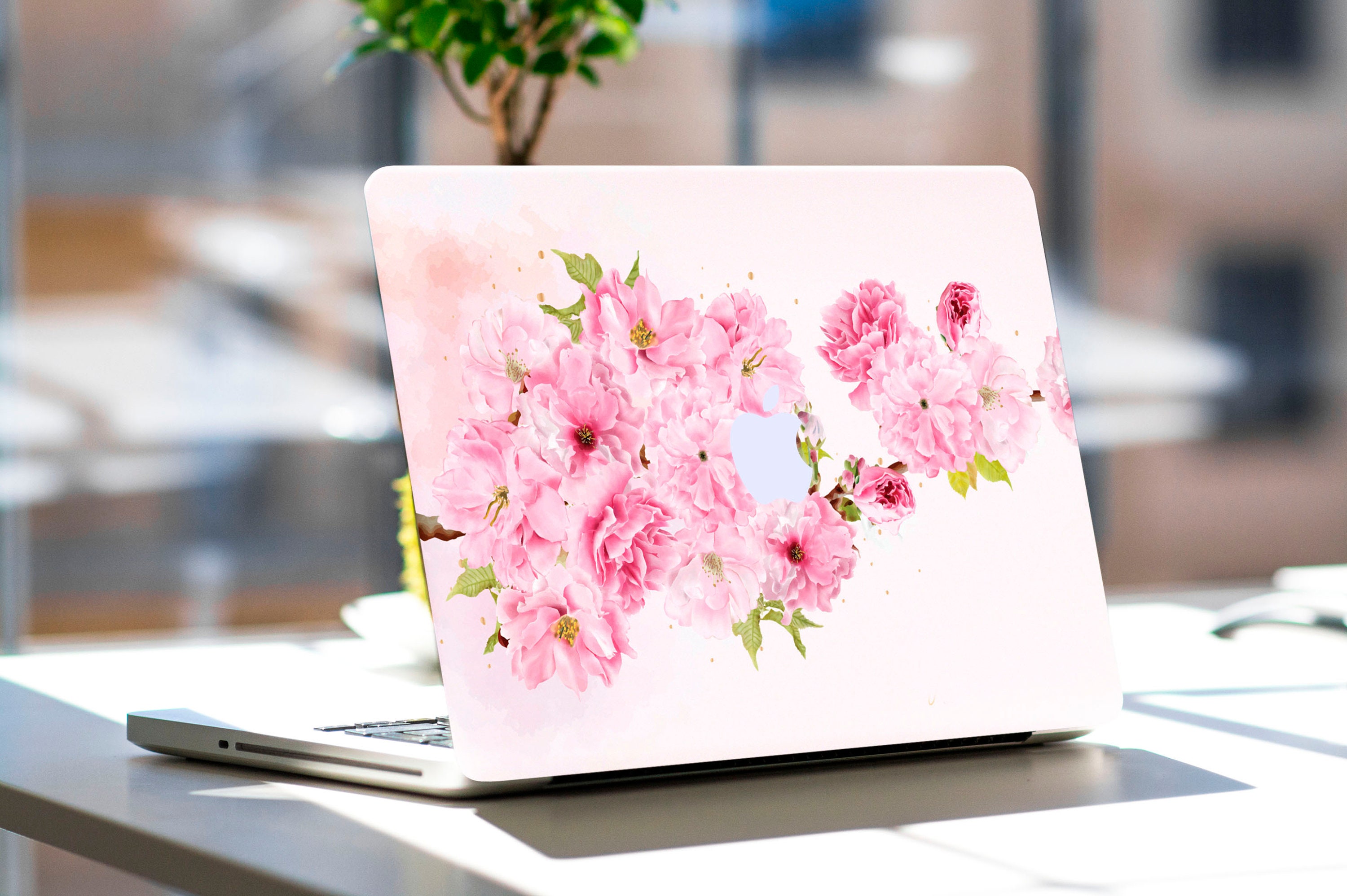 Pink cherry blossom Macbook Skin Floral Macbook Air 13 New Macbook Pro 13 14 15 16 2020 2022 Lapto Skin White Pattern Macbook Touch bar Skin