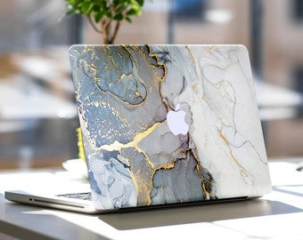 ブルーマーブル MacBook スキンシール 14 ゴールドマーブル MacBook